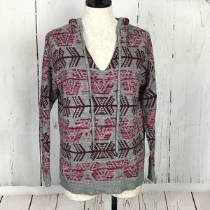 American Eagle V neck Aztec Print Hoodie Sweater Women Sz S